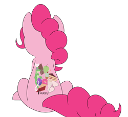Size: 6000x5500 | Tagged: safe, artist:aaron amethyst, gummy, pinkie pie, earth pony, pony, g4, apple, back, cake, chocolate, cupcake, female, food, icing bag, pie, simple background, solo, tattoo, transparent background