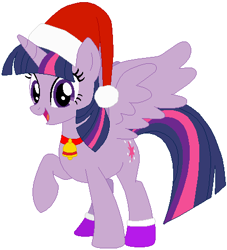 Size: 426x470 | Tagged: safe, artist:selenaede, artist:user15432, twilight sparkle, alicorn, pony, g4, base used, bell, christmas, christmas outfit, clothes, hat, holiday, looking at you, purple socks, raised hoof, red hat, santa hat, simple background, socks, solo, twilight sparkle (alicorn), vector, white background