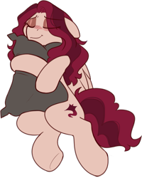 Size: 845x1057 | Tagged: safe, artist:crimmharmony, oc, oc only, oc:crimm harmony, pegasus, pony, blushing, cuddling, eyes closed, female, happy, mare, pillow, simple background, snuggling, solo, transparent background