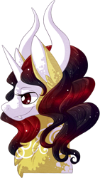 Size: 378x671 | Tagged: safe, artist:velnyx, oc, oc only, oc:solar plexus, pony, bust, female, horns, portrait, simple background, solo, transparent background