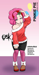 Size: 984x1860 | Tagged: safe, alternate version, artist:oldskullkid, part of a set, pinkie pie, human, g4, christmas, holiday, holly, holly mistaken for mistletoe, humanized, solo