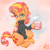 Size: 700x700 | Tagged: safe, artist:sozglitch, sunset shimmer, pony, unicorn, g4, abstract background, best pony, clothes, coffee mug, female, hoof hold, looking at you, mare, mug, smiling, solo, sweater, turtleneck