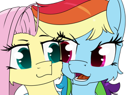 Size: 1700x1265 | Tagged: safe, artist:dacaoo, fluttershy, rainbow dash, pony, g4, duo, duo female, eye contact, female, looking at each other, open mouth, simple background, transparent background
