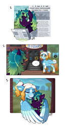 Size: 866x1676 | Tagged: safe, artist:lastnight-light, oc, oc only, oc:fruity pop, oc:serene sky, pegasus, pony, crying, female, hug, mare, newspaper, winghug