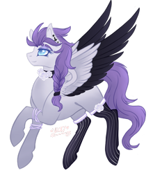 Size: 1920x2186 | Tagged: safe, artist:nightingalewolfie, oc, oc only, pegasus, pony, clothes, female, mare, simple background, socks, solo, transparent background, two toned wings, wings