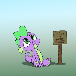 Size: 749x750 | Tagged: safe, artist:happy harvey, spike, dragon, g4, arrow, baby, baby dragon, cute, for sale, looking up, male, phone drawing, sign, sitting, smiling, spikabetes