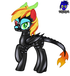 Size: 3840x4154 | Tagged: safe, artist:damlanil, oc, oc only, oc:drivel, dracony, dragon, hybrid, pony, bodysuit, bondage, bondage mask, catsuit, clothes, collar, commission, gag, gimp suit, heterochromia, high heels, hood, horn, latex, latex suit, looking at you, male, muzzle gag, rubber, shiny, shoes, show accurate, simple background, solo, stallion, story, transparent background, vector