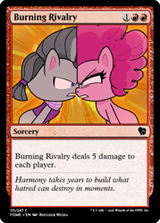 Size: 375x523 | Tagged: safe, edit, octavio pie, pinkie pie, earth pony, pony, g4.5, my little pony: pony life, pie vs. pie, ccg, female, magic the gathering, male, mare, sibling rivalry, stallion, trading card, trading card edit
