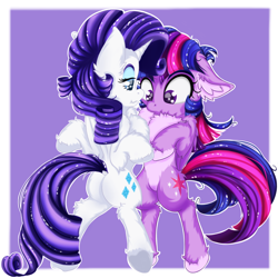 Size: 2500x2500 | Tagged: safe, artist:rurihal, rarity, twilight sparkle, alicorn, pony, unicorn, g4, bipedal, chest fluff, comparison, cute, ear fluff, female, floppy ears, high res, mare, pale belly, twilight sparkle (alicorn)