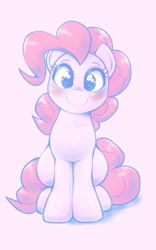 Size: 961x1536 | Tagged: safe, artist:kurogewapony, pinkie pie, earth pony, pony, blushing, c:, chest fluff, cute, diapinkes, featured image, female, head tilt, looking at you, mare, ponk, simple background, sitting, smiling, solo, sweet dreams fuel, weapons-grade cute, white background