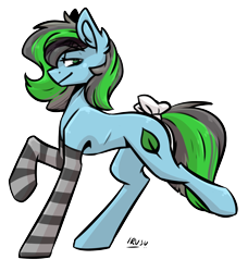 Size: 2130x2338 | Tagged: safe, artist:lrusu, oc, oc only, oc:aspen, earth pony, pony, bow, clothes, femboy, high res, male, photo, simple background, socks, solo, striped socks, tail bow, transparent background