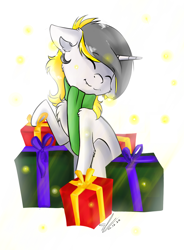 Size: 1280x1741 | Tagged: safe, alternate character, alternate version, artist:yuris, oc, oc only, oc:yellowglaze, pony, unicorn, christmas, holiday, solo