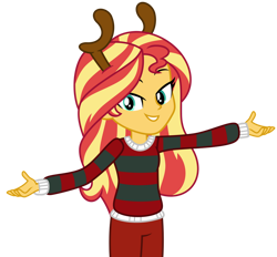 Size: 1024x951 | Tagged: safe, artist:emeraldblast63, sunset shimmer, equestria girls, g4, antlers, clothes, reindeer antlers, sweater