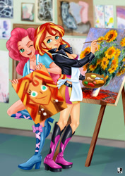Size: 1000x1414 | Tagged: safe, artist:lord--opal, pinkie pie, sunset shimmer, human, equestria girls, g4, my little pony equestria girls: summertime shorts, the art of friendship, human coloration