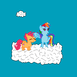 Size: 250x250 | Tagged: safe, artist:nate5700, rainbow dash, scootaloo, pegasus, pony, g4, cloud, duo, on a cloud, pixel art