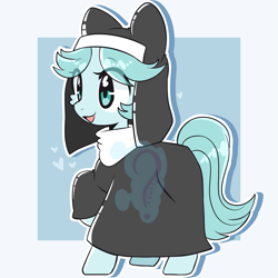 Size: 2605x2607 | Tagged: safe, alternate version, artist:blurry-kun, oc, oc only, oc:sister ciel, pony, clothes, commission, eye clipping through hair, female, habit, heart, high res, mare, nun, raised hoof, simple background, smiling, solo, watermark