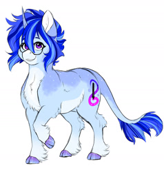 Size: 1921x2015 | Tagged: safe, artist:silentwolf-oficial, oc, oc only, oc:silent wolf, pony, unicorn, cloven hooves, glasses, horn, leonine tail, raised hoof, simple background, smiling, solo, unicorn oc, white background