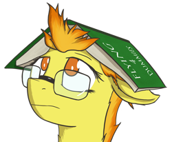Size: 1280x1056 | Tagged: safe, artist:simplesaemple, spitfire, pegasus, pony, g4, book, bust, glasses, looking up, portrait, simple background, solo, transparent background