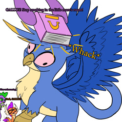 Size: 900x900 | Tagged: safe, artist:slamjam, gallus, smolder, spike, dragon, griffon, pony, g4, abuse, book, derp, drugs, gallabuse, high, onomatopoeia, simple background, slapstick, smoking, spread wings, text, white background, winged spike, wings