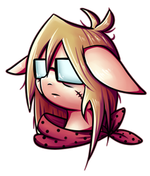 Size: 1891x2219 | Tagged: safe, artist:coco-drillo, oc, oc only, oc:cocodrillo, earth pony, pony, bags under eyes, bust, clothes, floppy ears, glasses, messy mane, scar, scarf, simple background, solo, stitches, transparent background