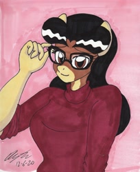 Size: 1882x2309 | Tagged: safe, artist:newyorkx3, oc, oc:crystal, earth pony, anthro, clothes, cute, glasses, sweater, traditional art