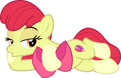 Size: 4261x2766 | Tagged: safe, alternate version, artist:djdavid98 edits, artist:sollace, edit, edited edit, editor:slayerbvc, vector edit, apple bloom, earth pony, pony, g4, growing up is hard to do, :o, apple bloom's bow, bedroom eyes, bow, coat markings, cropped, cute, cutie mark, draw me like one of your french girls, female, filly, foal, hair bow, lidded eyes, looking at you, lying down, no regrets, on side, open mouth, show accurate, simple background, socks (coat markings), solo, the cmc's cutie marks, transparent background, vector