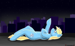 Size: 3840x2400 | Tagged: safe, artist:skydreams, oc, oc only, oc:skydreams, pony, unicorn, crying, female, high res, lying down, mare, night, night sky, painting, sky, solo, stars, vent art, white outline