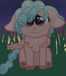 Size: 1280x1477 | Tagged: safe, artist:birbnerd17, cozy glow, pegasus, pony, g4, 1000 hours in ms paint, crying, floppy ears, grass, puppy dog eyes, sad, solo, story included