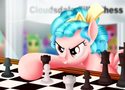 Size: 1920x1372 | Tagged: safe, artist:leonkay, cozy glow, pegasus, pony, g4, blurry background, chess, female, filly, grin, smiling, solo