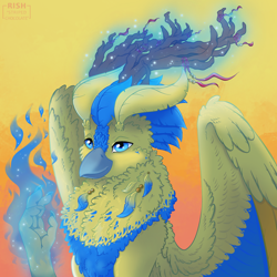 Size: 2000x2000 | Tagged: safe, artist:striped-chocolate, oc, oc only, oc:darkeng, hippogriff, bust, commission, high res, hippogriff oc, magic, magic aura, portrait, solo