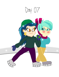 Size: 1280x1682 | Tagged: safe, artist:horroraceman93, indigo zap, tennis match, equestria girls, g4, duo, female, ice skating, lesbian, shipping, simple background, snow, snowfall, tenniszap, transparent background