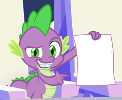 Size: 512x419 | Tagged: safe, edit, screencap, spike, dragon, g4, season 6, the crystalling, claws, cropped, crystal heart, dreamworks face, fangs, hero, male, meme, meme template, poster, simple background, smiling, smug, solo, template, transparent background