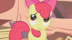 Size: 1920x1080 | Tagged: safe, screencap, apple bloom, earth pony, pony, bridle gossip, g4, book, female, filly, golden oaks library, solo