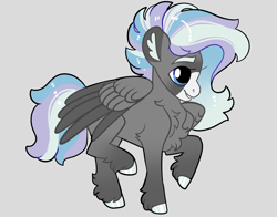 Size: 2800x2200 | Tagged: safe, artist:loryska, oc, oc only, pegasus, pony, female, gray background, high res, mare, offspring, parent:rarity, parent:thunderlane, parents:rarilane, simple background, solo, two toned wings, wings