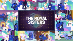 Size: 1990x1119 | Tagged: safe, edit, edited screencap, editor:quoterific, screencap, applejack, fluttershy, princess celestia, princess luna, rainbow dash, rarity, a canterlot wedding, a royal problem, equestria games (episode), friendship is magic, g4, magical mystery cure, slice of life (episode), sparkle's seven, the crystal empire, angry, canterlot castle, celestia is not amused, celestia's ceremonial crown, did i miss anything?, eye contact, looking at each other, luna is not amused, luna's ceremonial crown, ponyville town hall, royal sisters, s1 luna, siblings, sisters, spread wings, unamused, wings