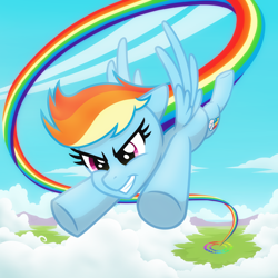 Size: 2048x2048 | Tagged: safe, artist:whitequartztheartist, rainbow dash, pegasus, pony, g4, flying, high res, perspective, solo, sonic rainboom