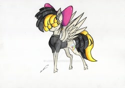 Size: 1280x904 | Tagged: safe, artist:luxiwind, songbird serenade, pegasus, pony, g4, my little pony: the movie, bow, cute, female, mare, outfit, traditional art