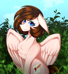 Size: 5500x6000 | Tagged: safe, artist:rainii.deiiz, oc, oc only, oc:breanna, pegasus, pony, absurd resolution, draw this in your style, female, grass, ponysona, smiling, solo