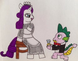 Size: 1280x1001 | Tagged: safe, artist:darkstarnightwalker, rarity, spike, g4, female, male, marriage proposal, ship:sparity, shipping, straight, traditional art