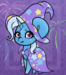 Size: 1280x1447 | Tagged: safe, artist:shylunaart, trixie, pony, unicorn, g4, chibi, female, fireworks, looking at you, mare, solo, stars