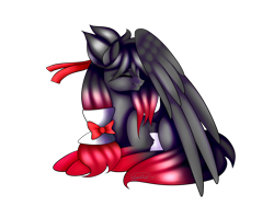 Size: 1600x1200 | Tagged: safe, artist:minelvi, oc, oc only, pegasus, pony, bow, eyes closed, hair bow, looking back, lying down, pegasus oc, prone, simple background, solo, transparent background, wings