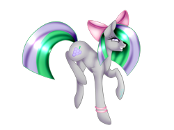 Size: 1600x1200 | Tagged: safe, artist:minelvi, oc, oc only, oc:grape grass, earth pony, pony, bow, earth pony oc, eyelashes, grin, hair bow, raised hoof, simple background, smiling, solo, transparent background