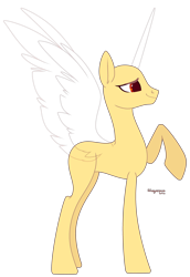 Size: 2808x4092 | Tagged: safe, artist:teepew, oc, oc only, alicorn, pony, alicorn oc, bald, base, concave belly, female, horn, mare, raised hoof, signature, simple background, slender, smiling, solo, thin, transparent background, wings