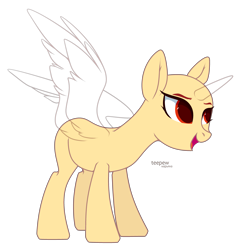 Size: 3729x3894 | Tagged: safe, artist:teepew, oc, oc only, alicorn, pony, alicorn oc, bald, base, female, high res, horn, mare, open mouth, signature, simple background, smiling, solo, transparent background, wings