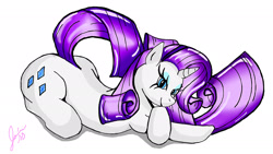 Size: 1920x1080 | Tagged: safe, artist:snake-em, rarity, pony, g4, lying down, simple background, smiling, white background