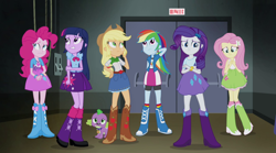 Size: 1920x1071 | Tagged: safe, screencap, applejack, fluttershy, pinkie pie, rainbow dash, rarity, spike, twilight sparkle, dog, equestria girls, g4, my little pony equestria girls: rainbow rocks, humane five, humane six, spike the dog