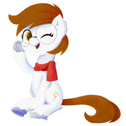 Size: 1200x1200 | Tagged: safe, artist:biocrine, oc, oc only, oc:avy jequet, earth pony, pony, 2021 community collab, derpibooru community collaboration, chest fluff, cute, cutie mark, ear fluff, glasses, looking at you, one eye closed, open mouth, simple background, sitting, solo, transparent background