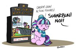 Size: 2946x1917 | Tagged: safe, artist:bobthedalek, applejack, chancellor puddinghead, clover the clever, commander hurricane, fluttershy, pinkie pie, princess platinum, private pansy, rainbow dash, rarity, smart cookie, starlight glimmer, twilight sparkle, earth pony, pegasus, pony, unicorn, g4, hearth's warming eve (episode), bucktooth, clothes, cute, female, figure, filly, filly starlight glimmer, glimmerbetes, hat, implied firelight, mane six, offscreen character, scarf, solo, unicorn twilight, younger