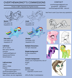 Size: 2300x2500 | Tagged: safe, artist:overthemaginot, derpibooru exclusive, rainbow dash, twilight sparkle, oc, earth pony, human, pegasus, unicorn, g4, advertisement, bust, commission, commission info, commission prices, earth pony oc, female, flying, high res, horn, monochrome, sketch, unicorn oc