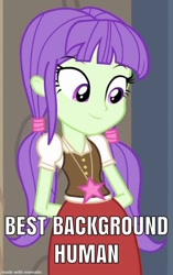 Size: 752x1200 | Tagged: safe, edit, edited screencap, screencap, starlight, equestria girls, g4, my little pony equestria girls, background human, best background human, best human, blouse, caption, female, image macro, jewelry, mematic, meme, necklace, pigtails, solo, text, twintails